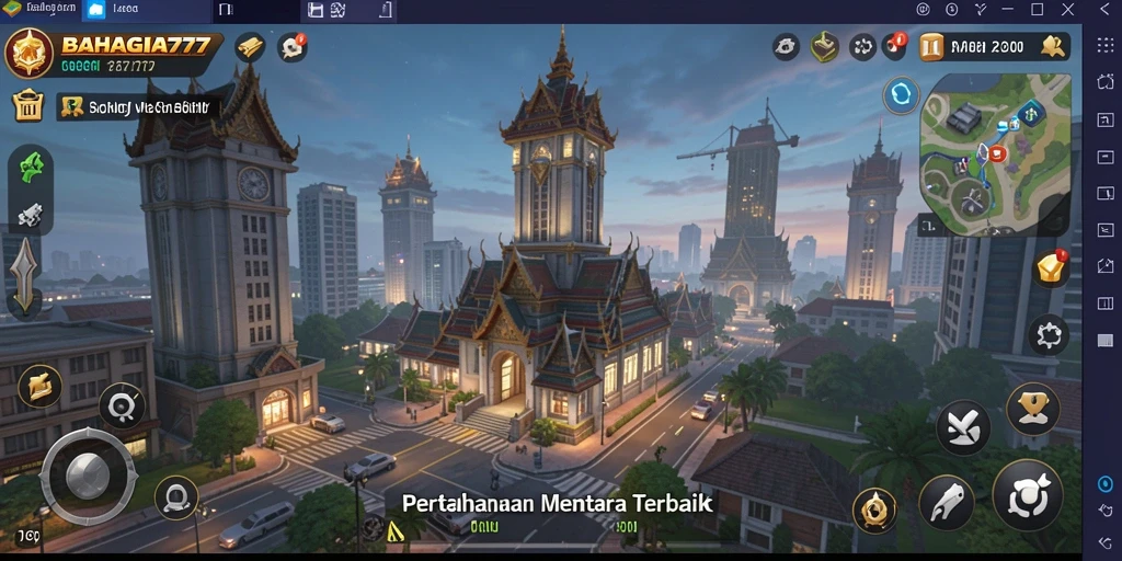 Tampilan gameplay menara pertahanan yang seru di BAHAGIA777.