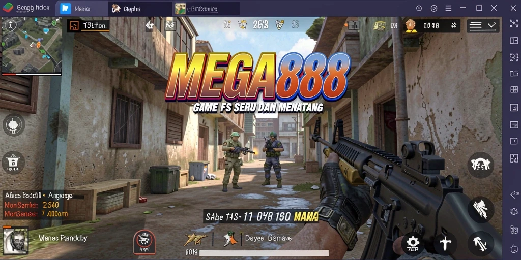 Tampilan mendebarkan dari gameplay FPS MEGA888 yang seru.