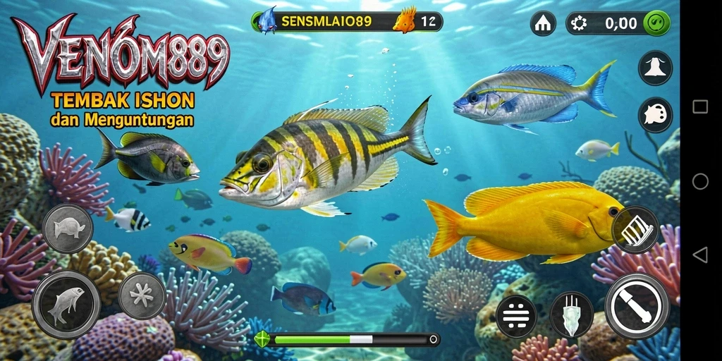 Tampilan gameplay menarik dari VENOM889 saat menembak ikan.